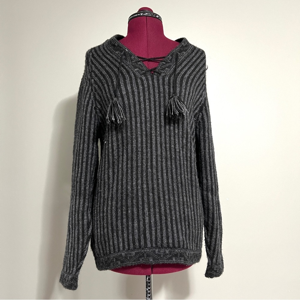 Mexicali Blues Black/Gray Alpaca Wool Hooded Sweater